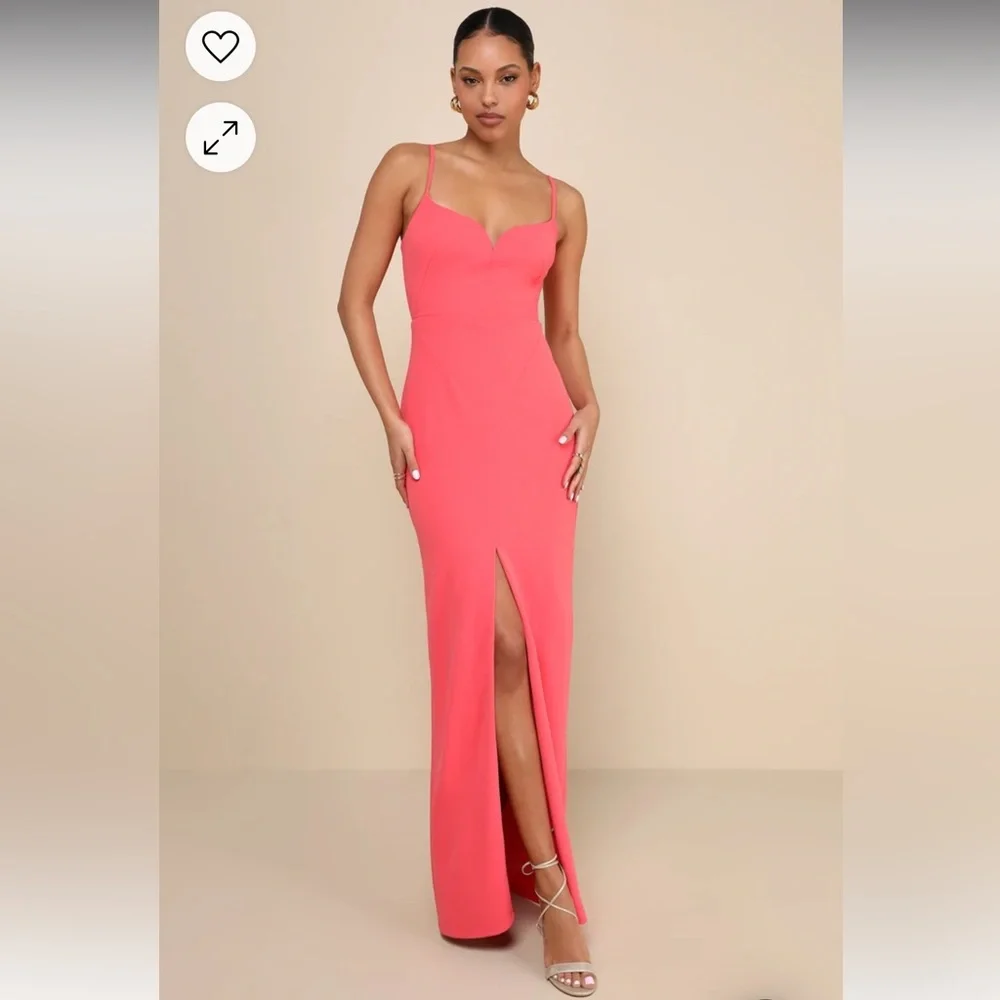 NWT Lulu’s Impressive Glamour Coral Pink Sleeveless Column Maxi Dress - Picture 1 of 7